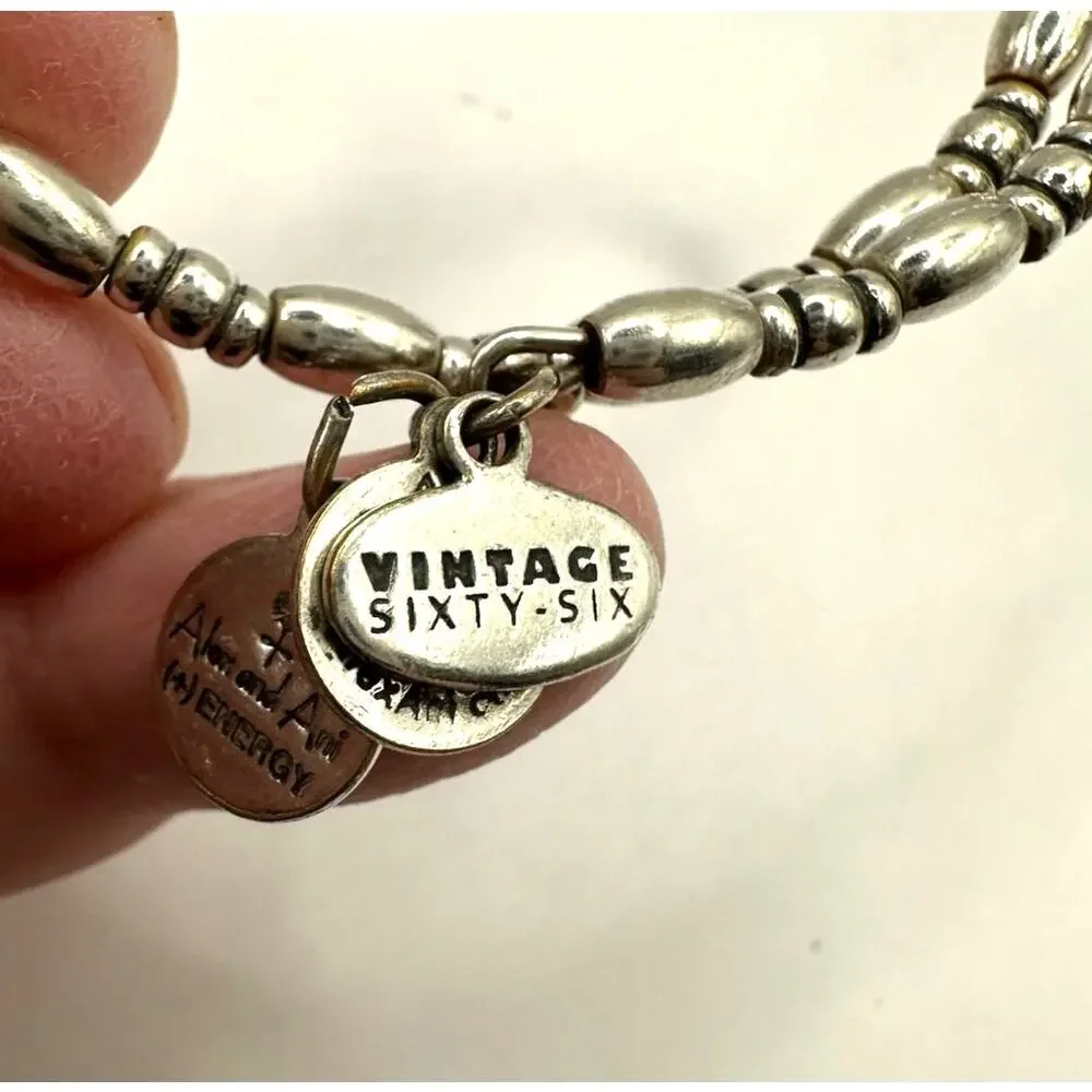 Alex & Ani LOVE Spellout Script Vintage 66 Adjustable Bracelet Silvertone